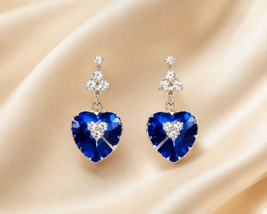 Blue heart love earrings