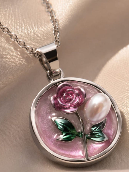 Pink rose pendant necklace