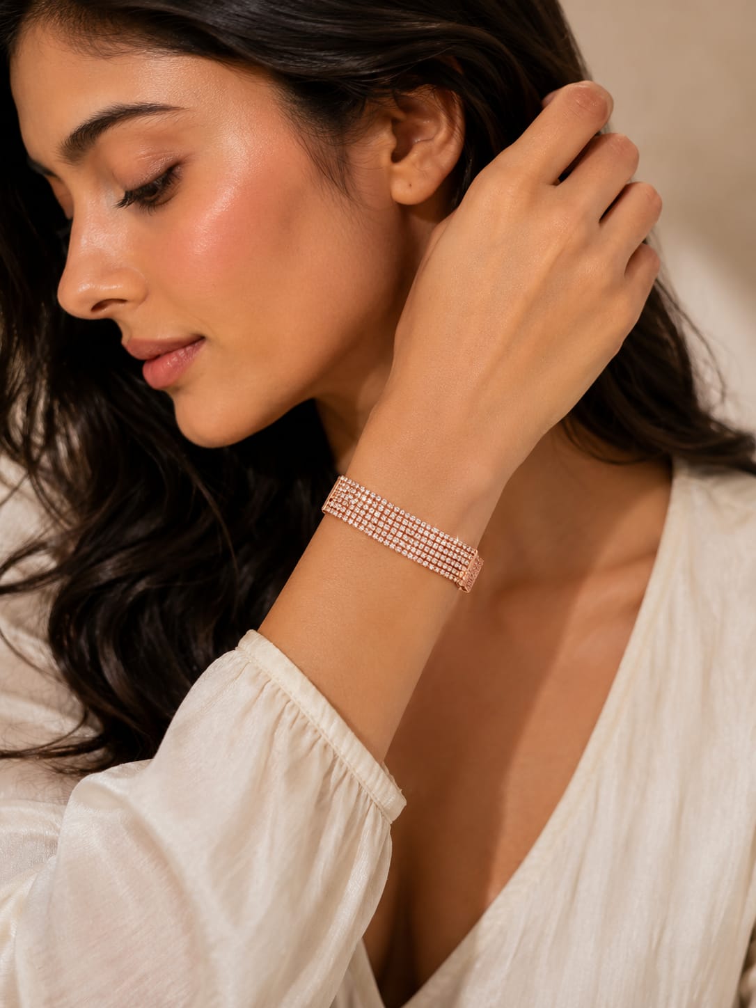 Crystal cascade gold bracelet