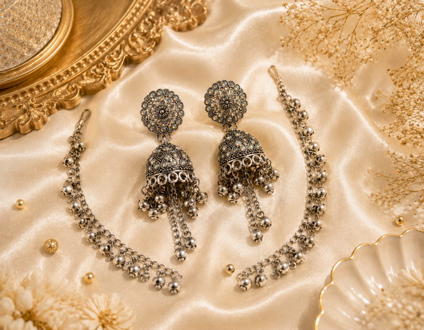 Sahiba jhumka with hair chain