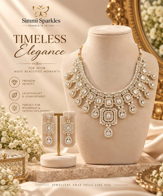 Regal Pearl American Diamond Necklace set