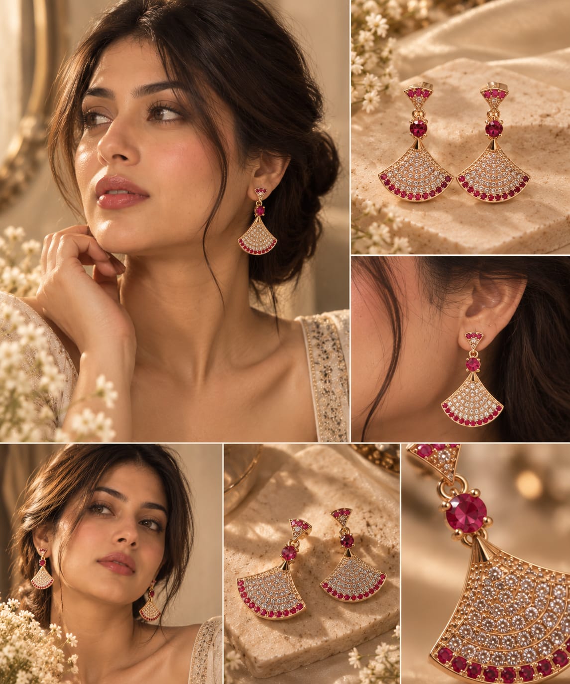 Ruby cascade Fan Earring