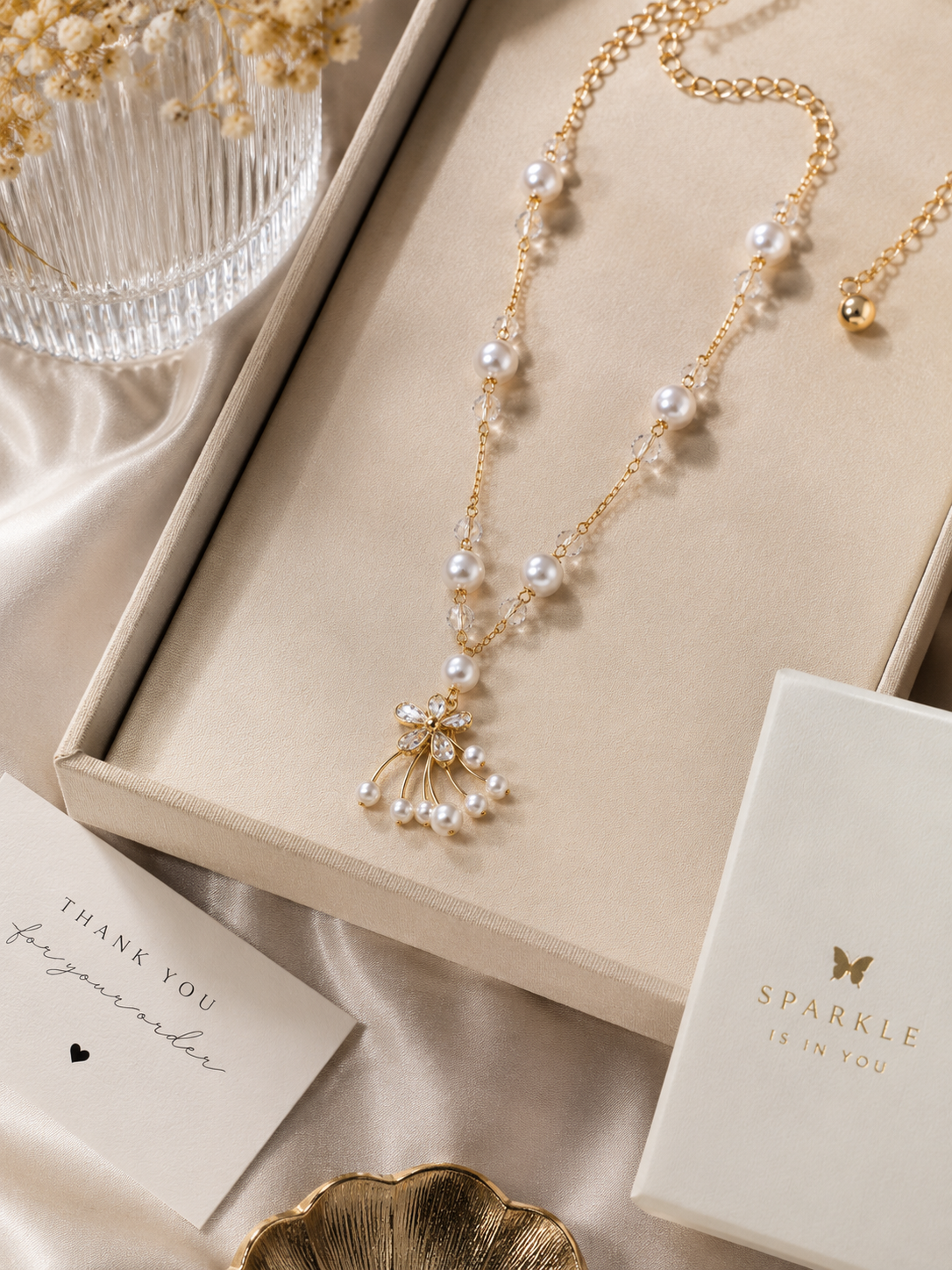 Pearl Cascade Crystal pendant necklace