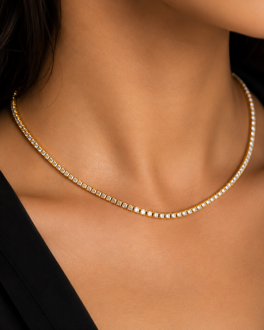 Golden crystal tennis chain