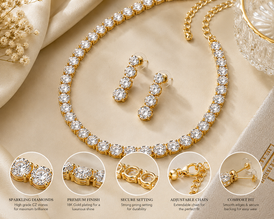 Solitaire tennis necklace and earrings set