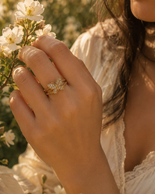 Golden butterfly ring