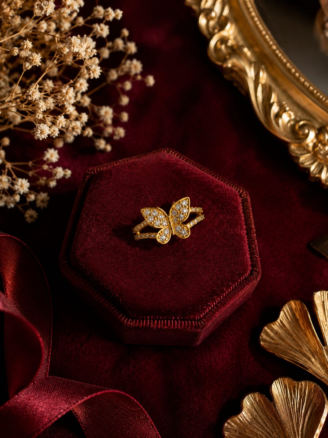 Golden butterfly ring