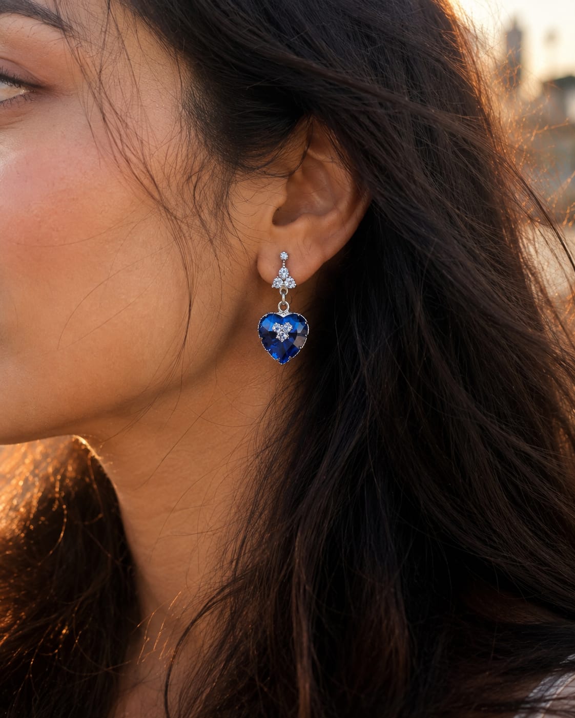 Blue heart love earrings