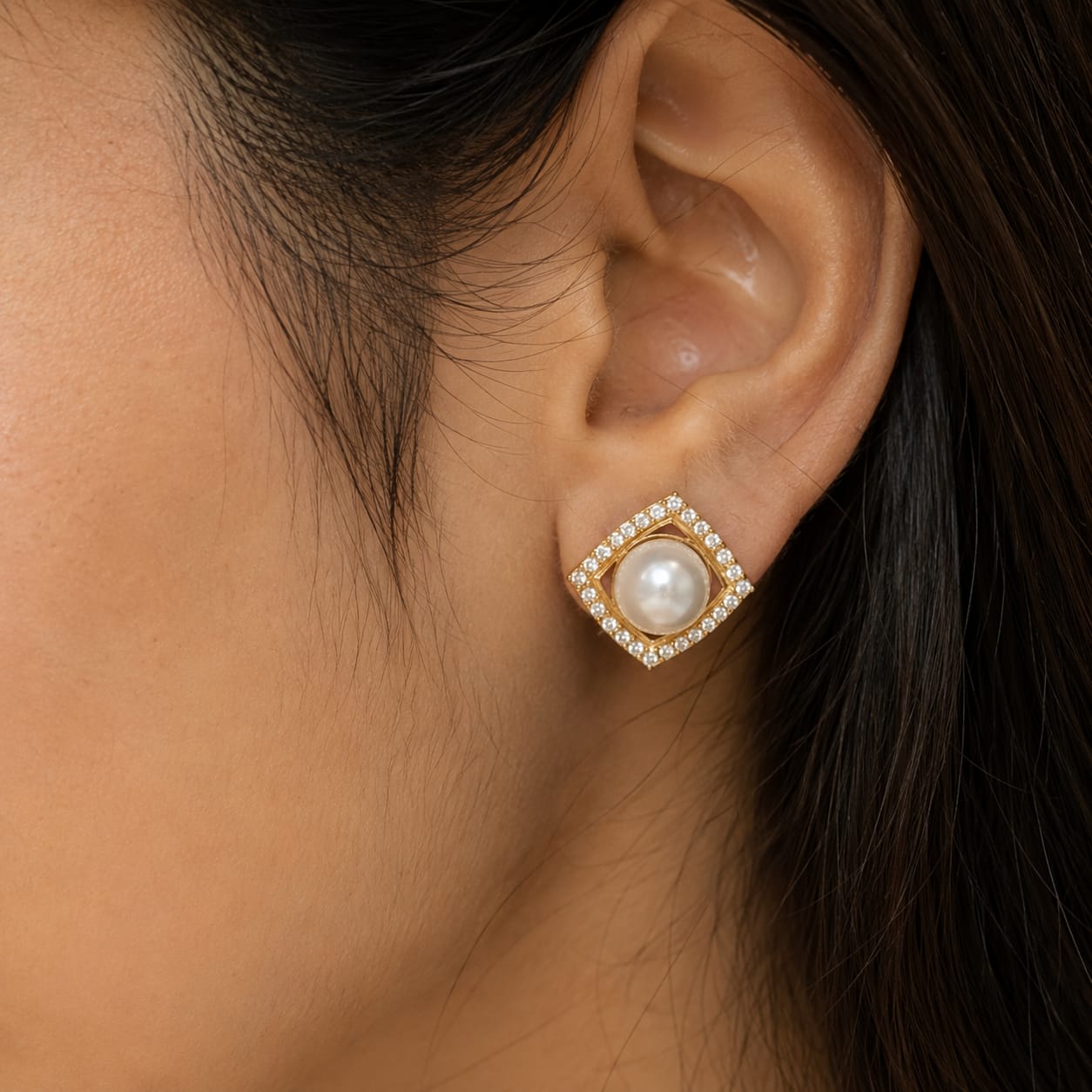 Golden Ivory pearl studs