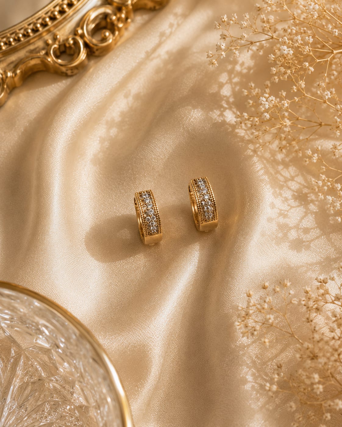 Golden glow crystal hoops