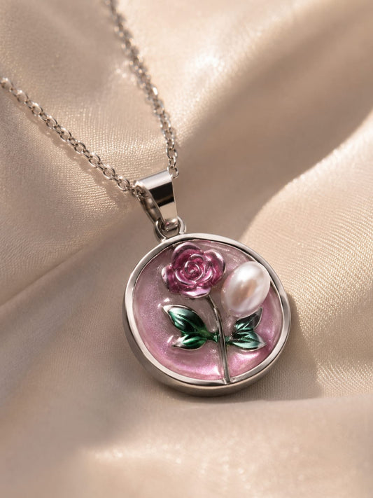 Pink rose pendant necklace