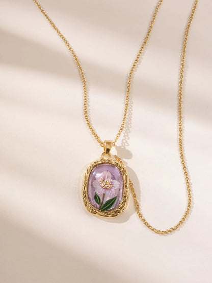 Purple floral pendant necklace