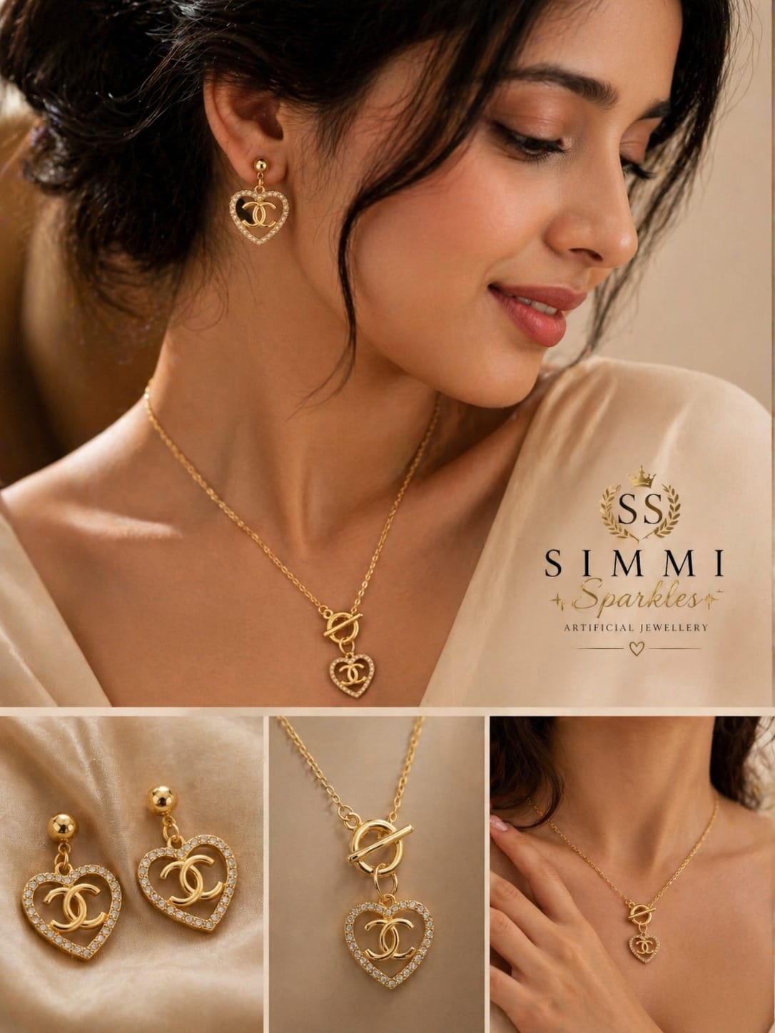 MI amor pendant necklace with earrings
