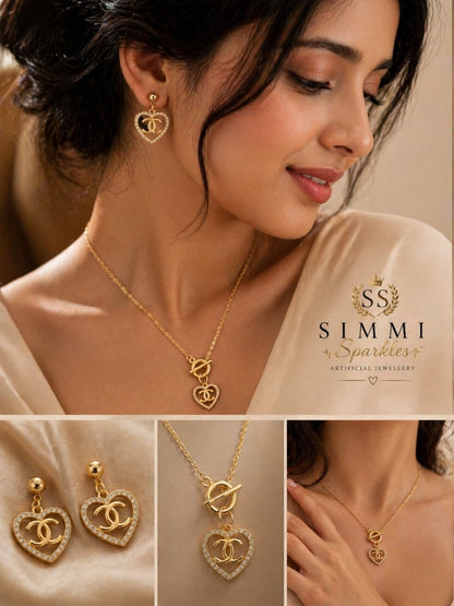 MI amor pendant necklace with earrings