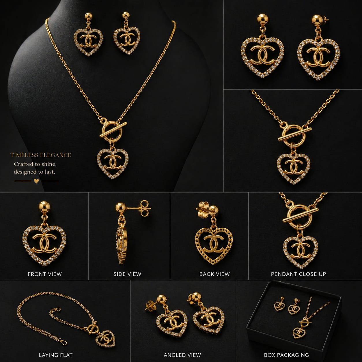 MI amor pendant necklace with earrings