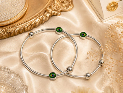 Peacock crystal silver anklet