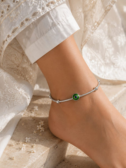 Peacock crystal silver anklet