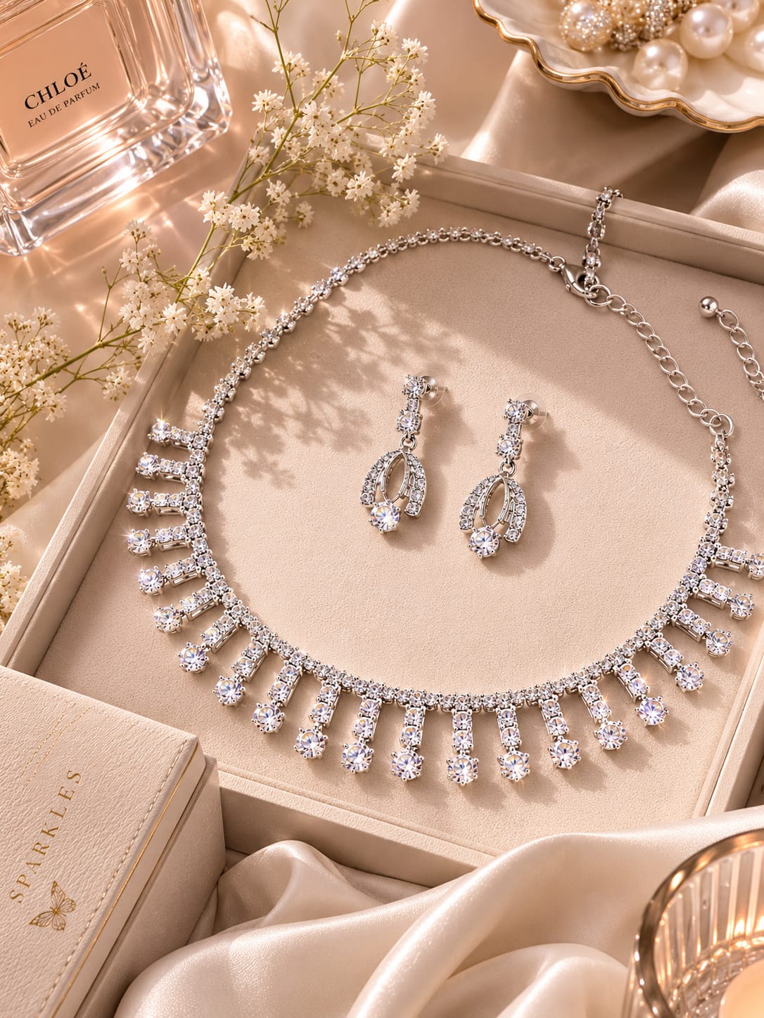 celeste crystal drop pendant necklace with earrings set