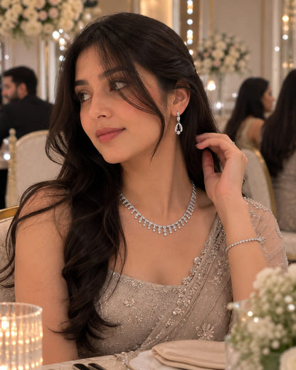 celeste crystal drop pendant necklace with earrings set