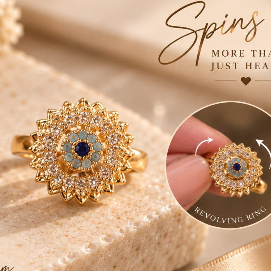 Evil eye revolving ring