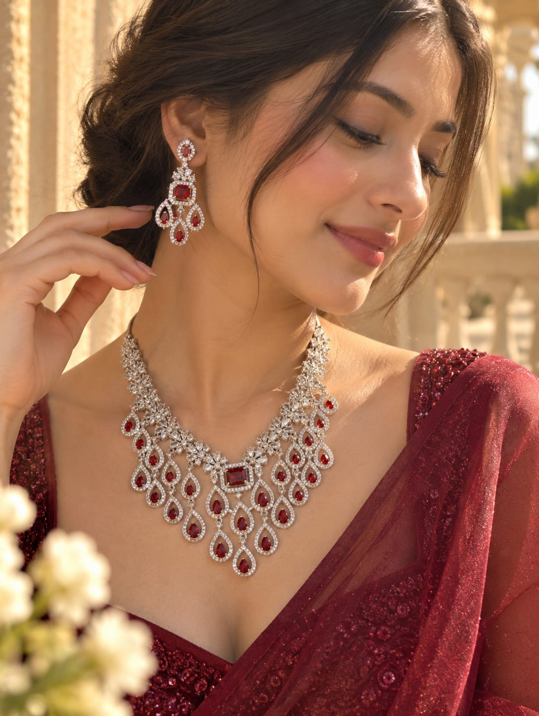 Ruby Royale American Diamond Necklace set