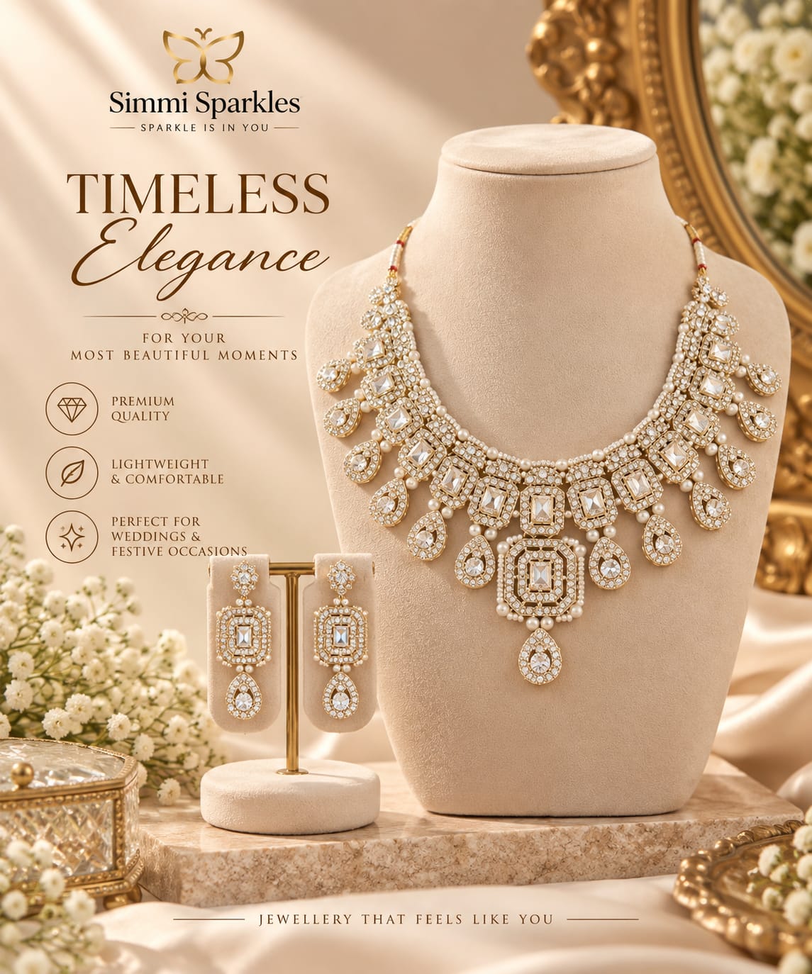 Regal Pearl American Diamond Necklace set