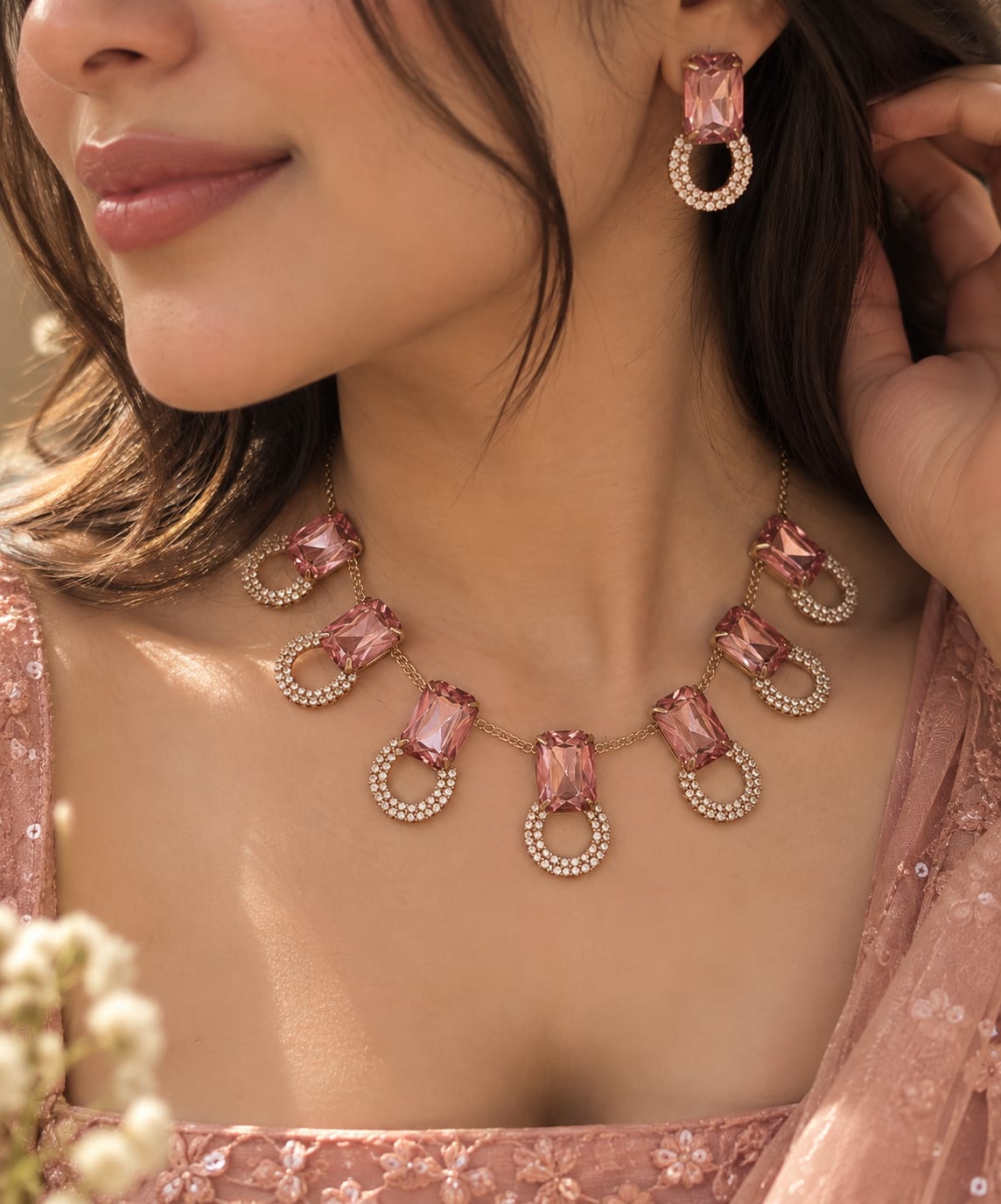 Blush Crystal necklace set
