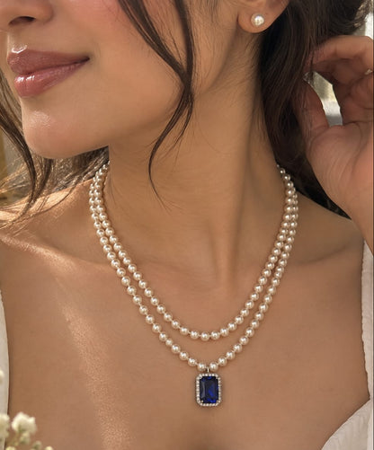 Sapphire pearl necklace set