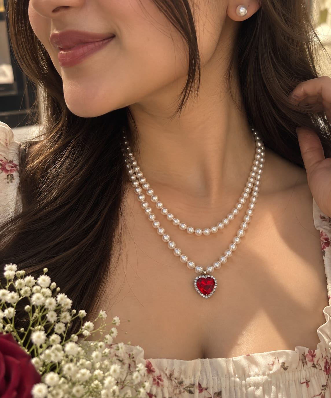 Ruby Heart pearl necklace