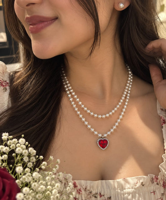 Ruby Heart pearl necklace
