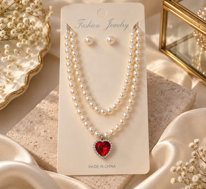 Ruby Heart pearl necklace