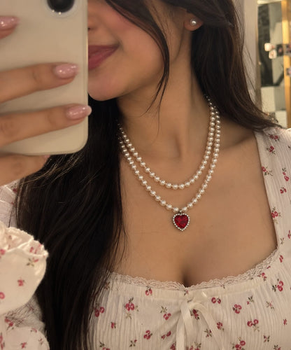 Ruby Heart pearl necklace