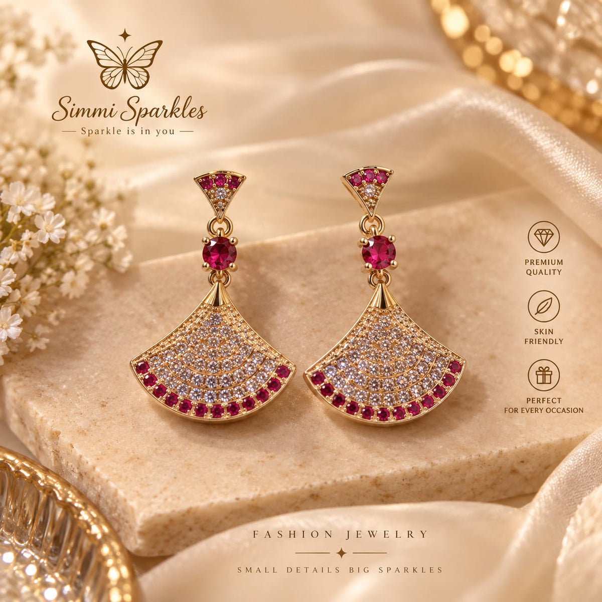 Ruby cascade Fan Earring