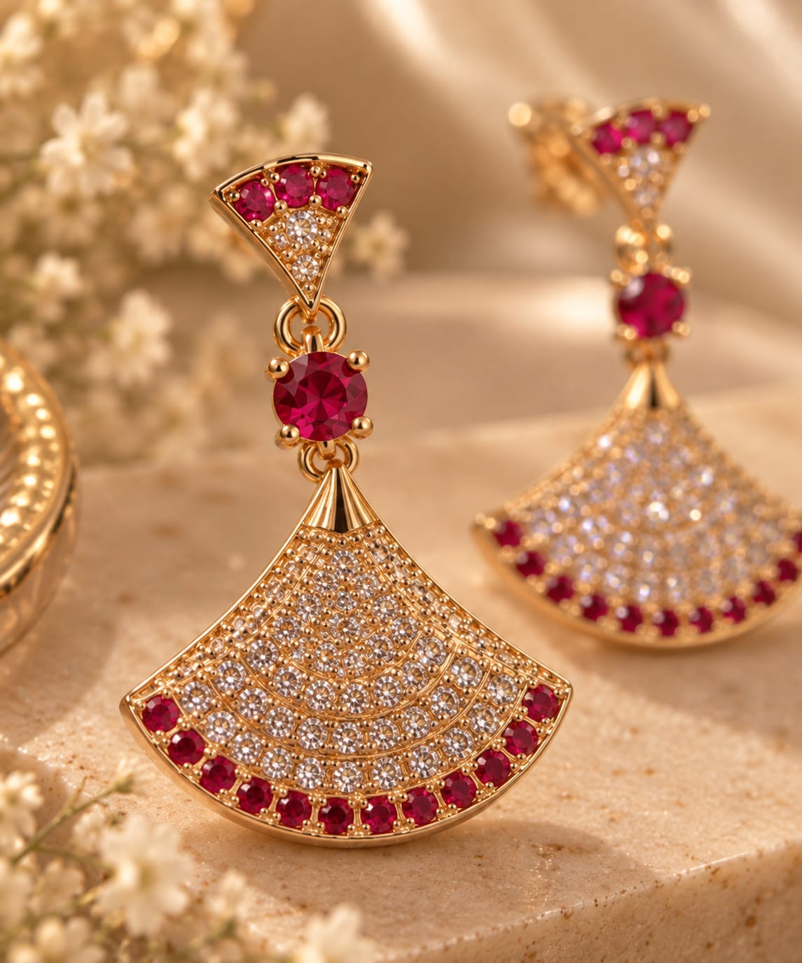 Ruby cascade Fan Earring