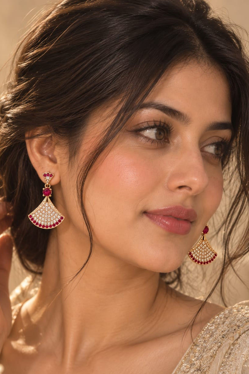 Ruby cascade Fan Earring