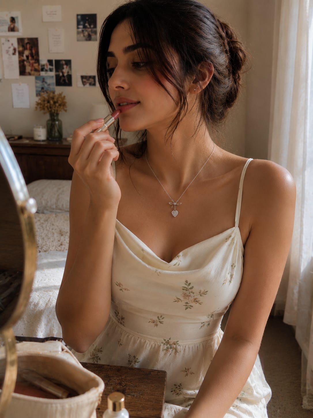 Silver heart bow pendant necklace
