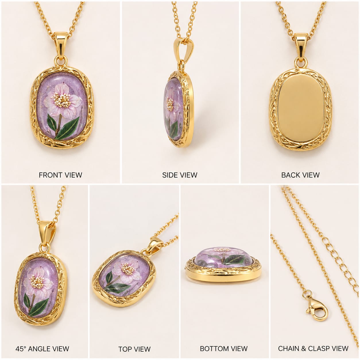 Purple floral pendant necklace