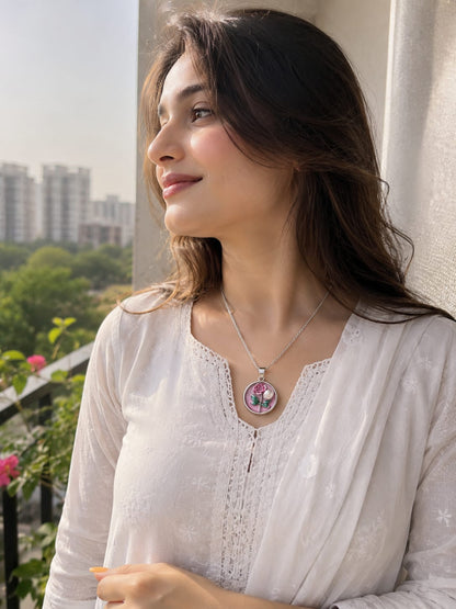 Pink rose pendant necklace