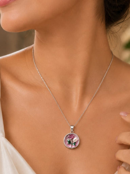Pink rose pendant necklace
