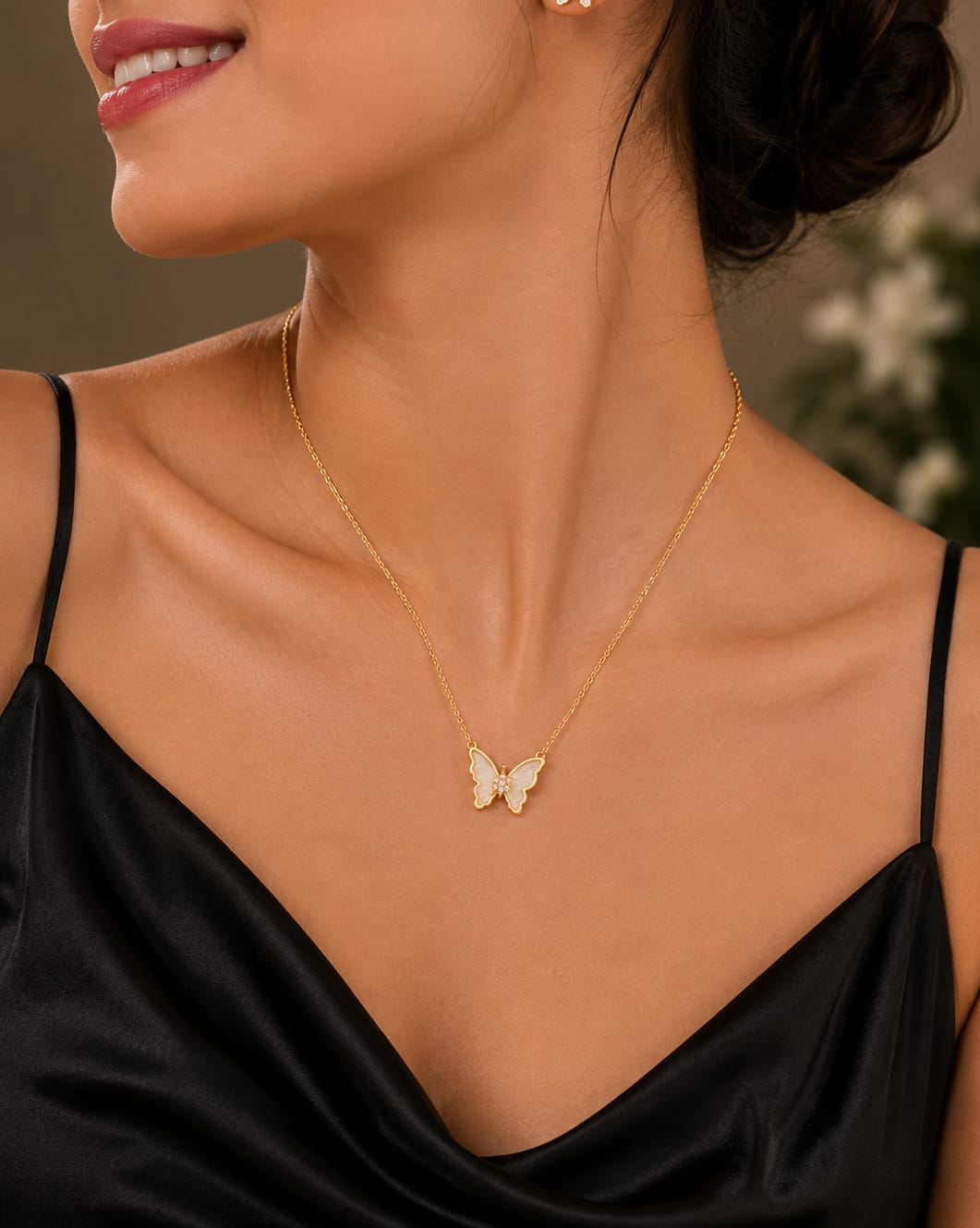 Ivory butterfly pendant necklace