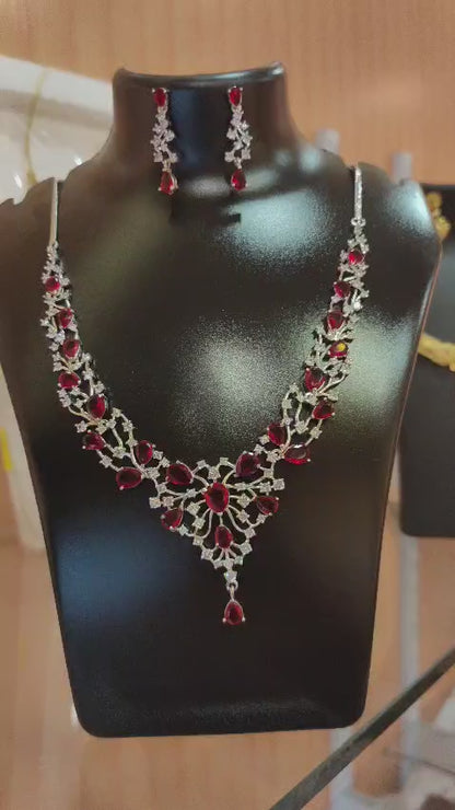 Ruby cascade American Diamond Necklace set
