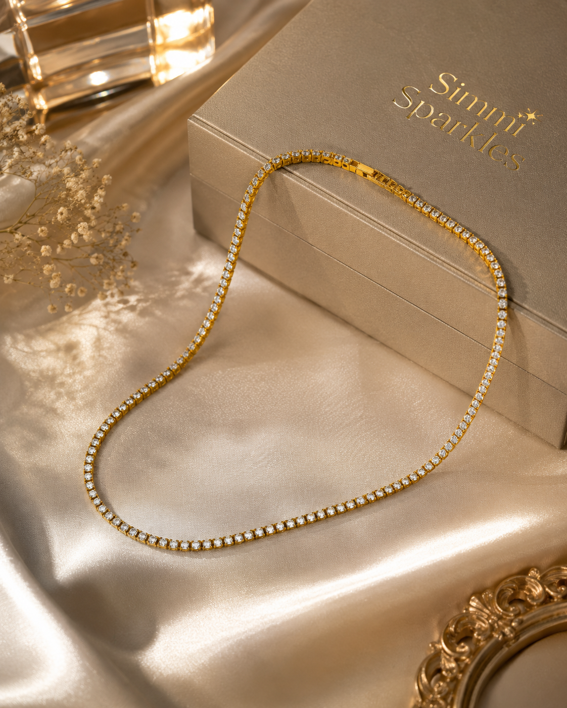 Golden crystal tennis chain