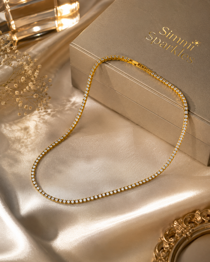 Golden crystal tennis chain