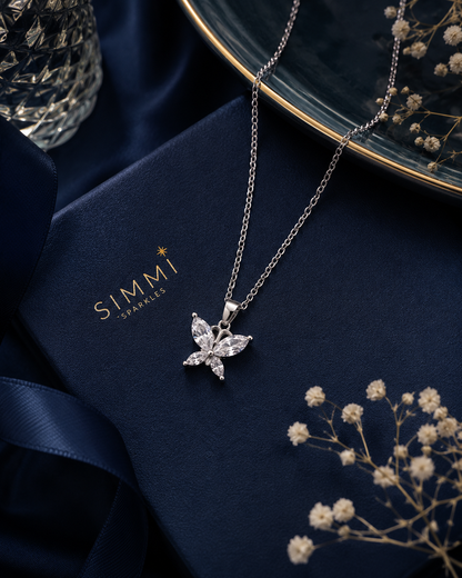 Silver crystal butterfly pendant necklace