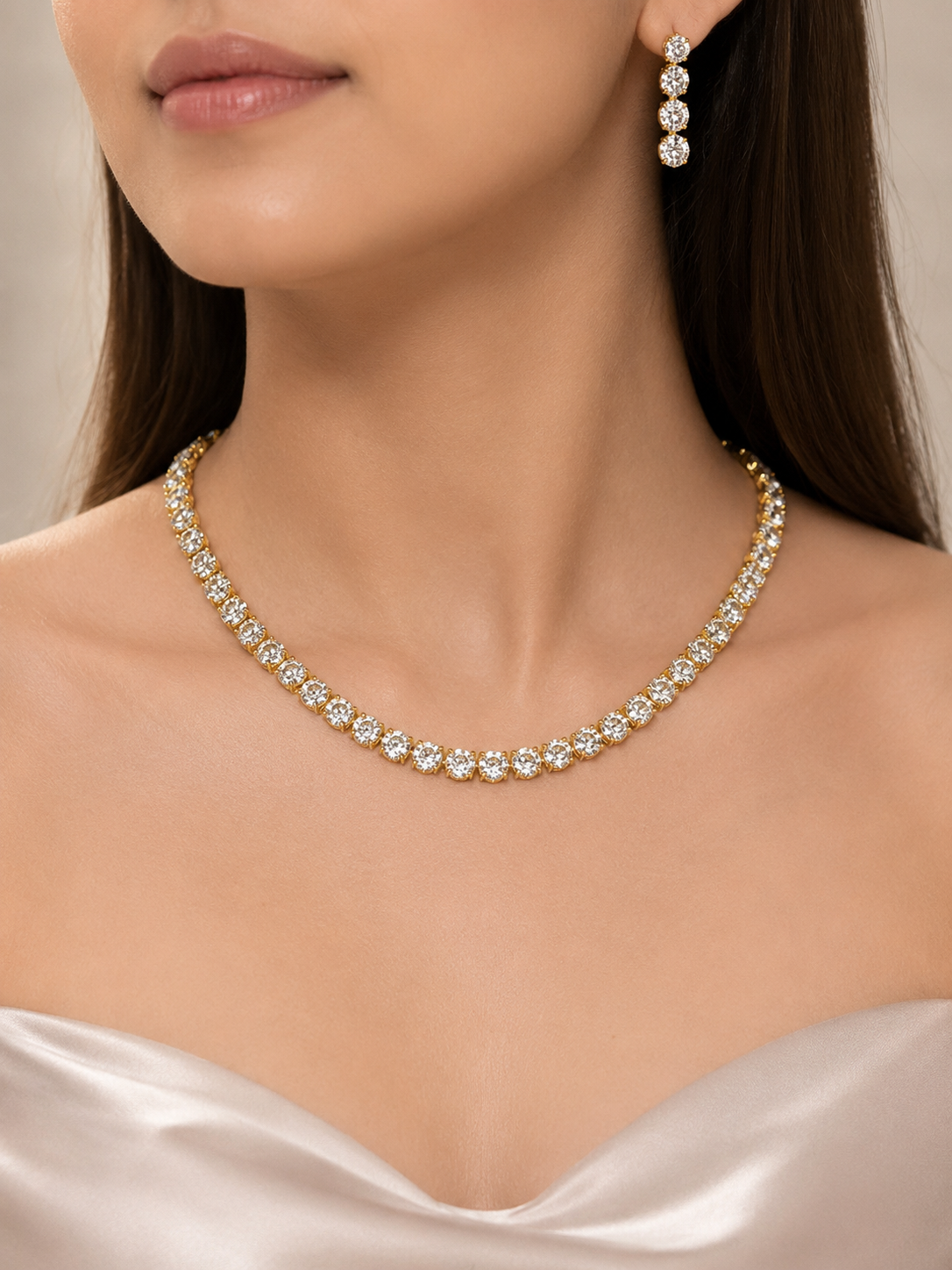 Solitaire tennis necklace and earrings set