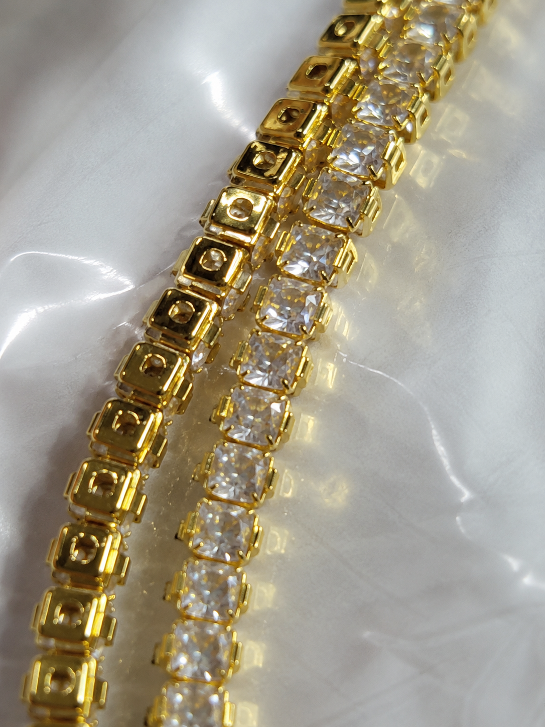 Golden crystal tennis chain