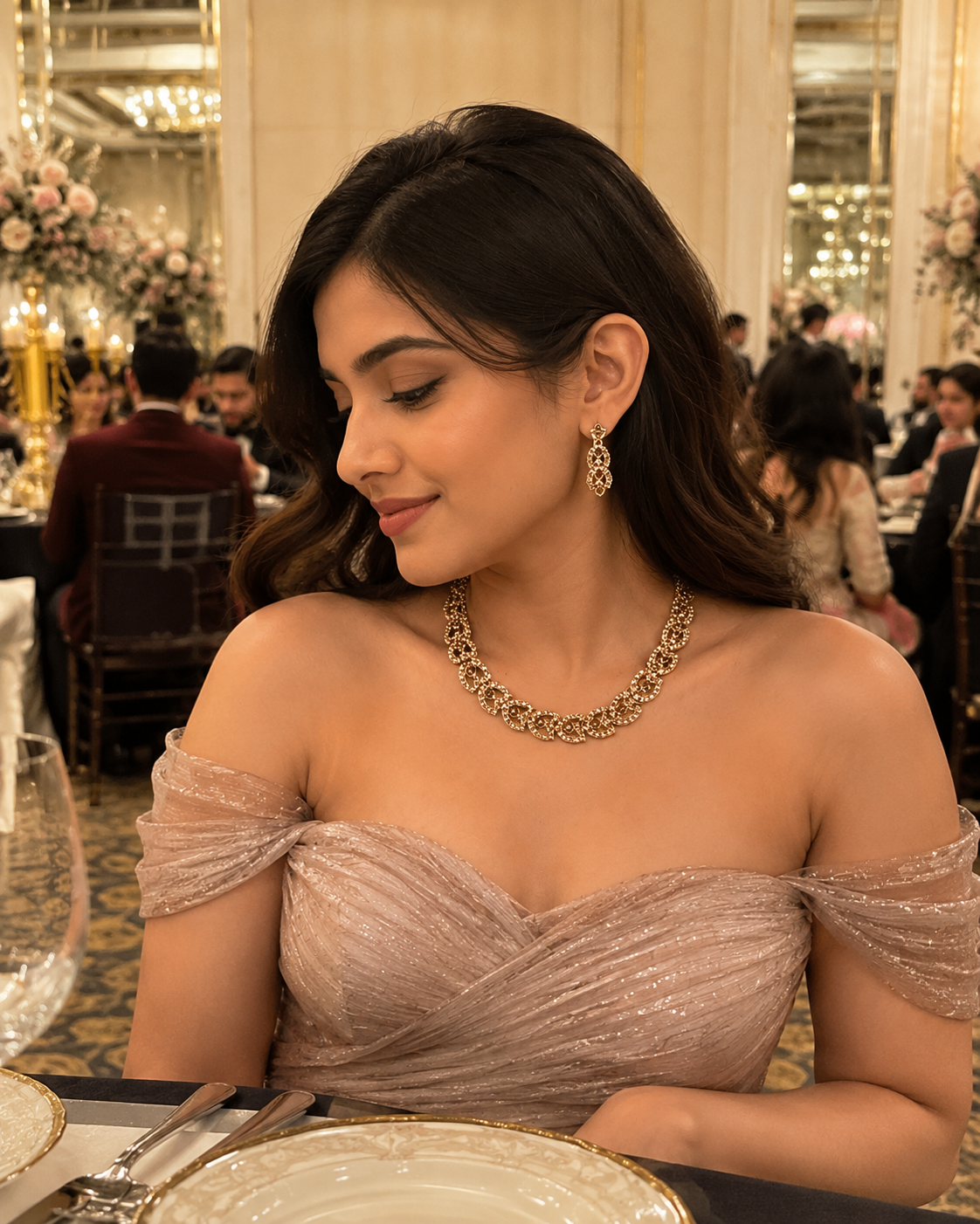 Noor antique statement necklace and earrings set